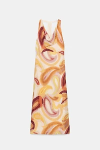 PRINTED MIDI DRESS WITH COMBINATION BACK