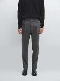 Pantalon à pinces en flanelle de laine mélangée