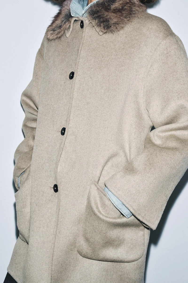 WOOL BLEND COAT WITH FAUX FUR COLLAR ZW COLLECTION