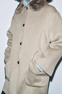 WOOL BLEND COAT WITH FAUX FUR COLLAR ZW COLLECTION