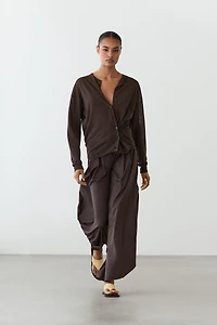 Linen blend cardigan with button detail
