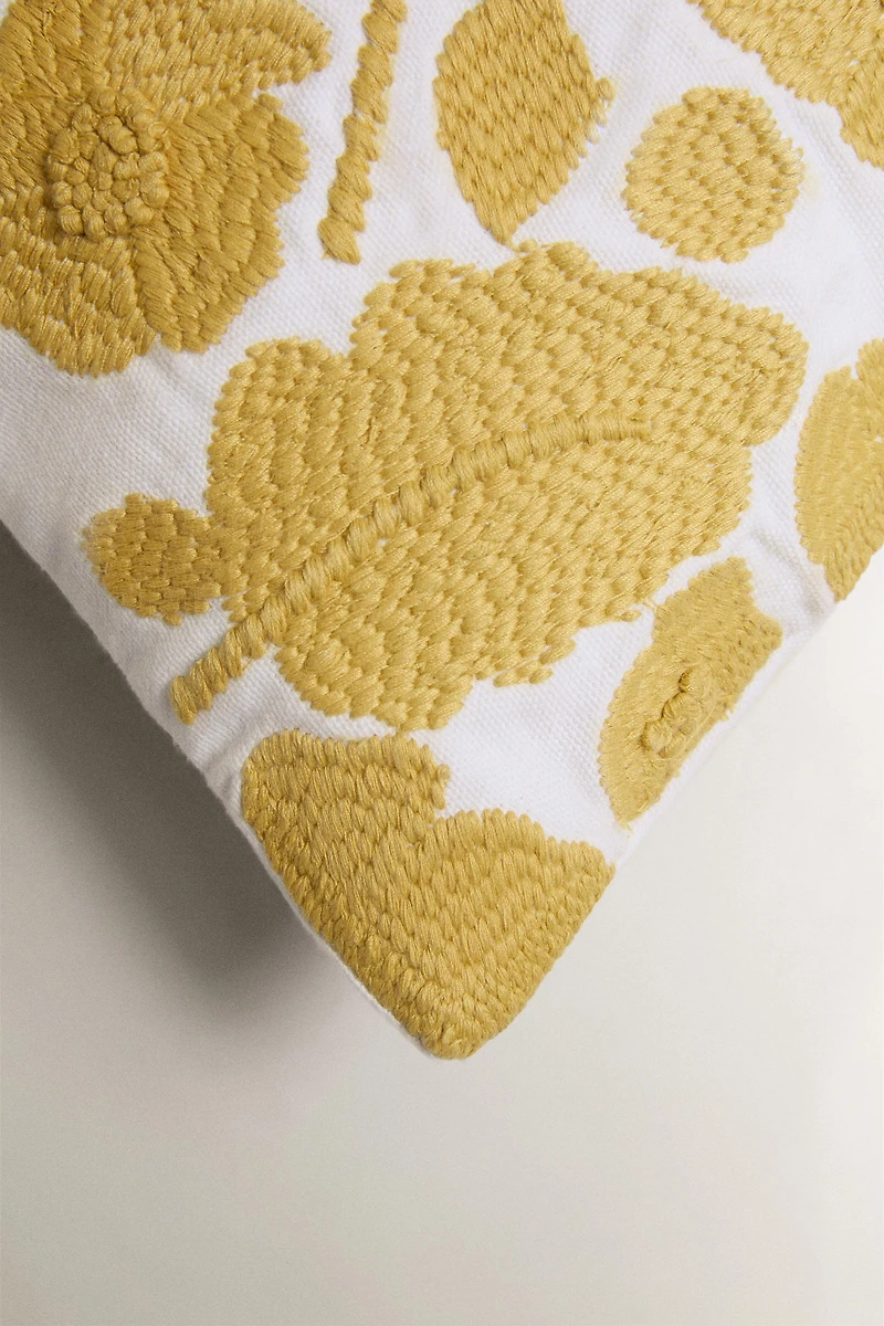 EMBROIDERED FLORAL THROW PILLOW COVER