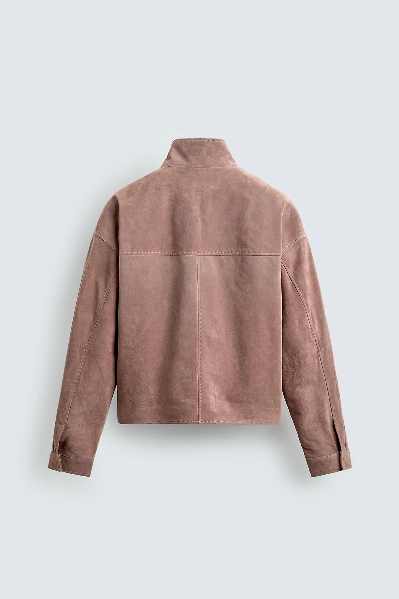 BLOUSON CROPPED FIT EN CUIR DAIM