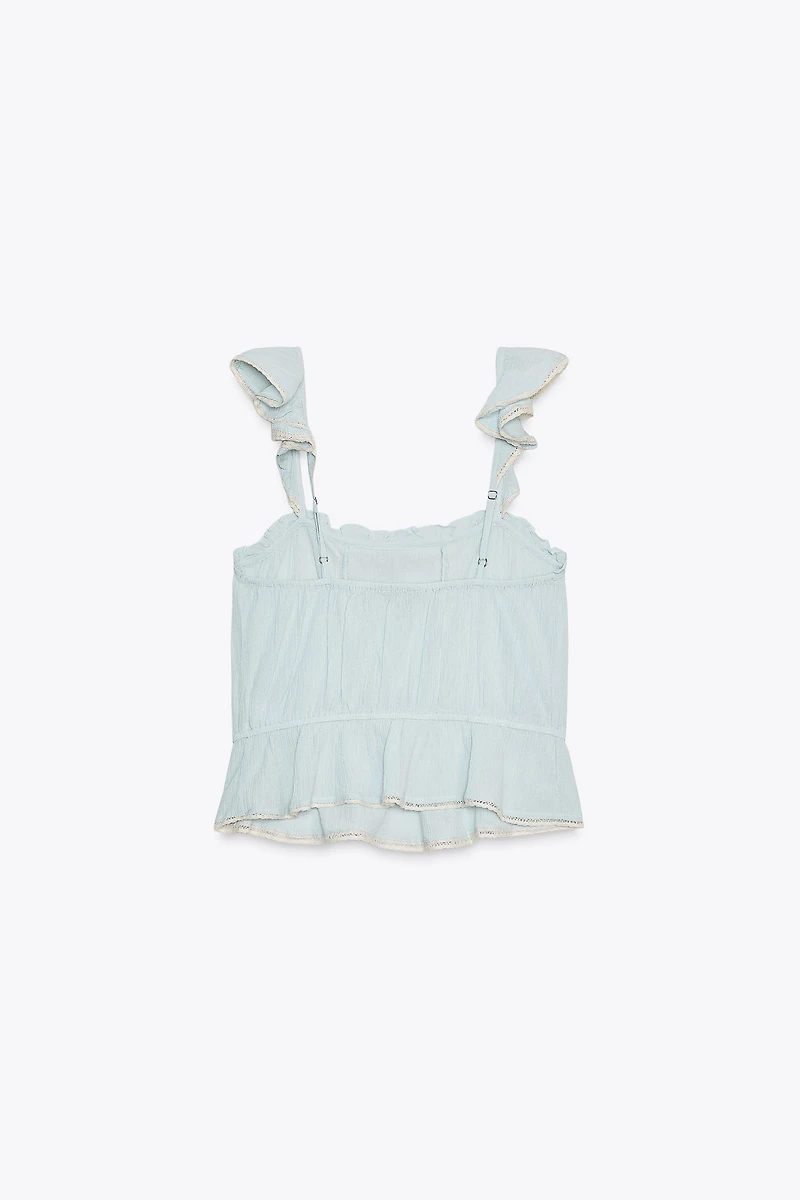 EMBROIDERED RUFFLE TOP