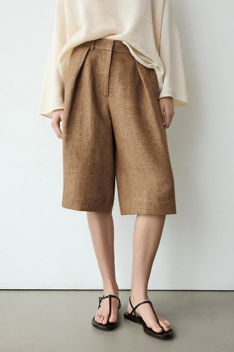 Melange linen suit Bermuda shorts