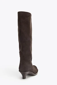 SPLIT LEATHER KITTEN HEEL BOOTS