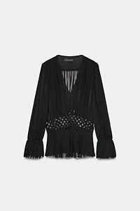 ZW COLLECTION MACRAMÉ V-NECK BLOUSE