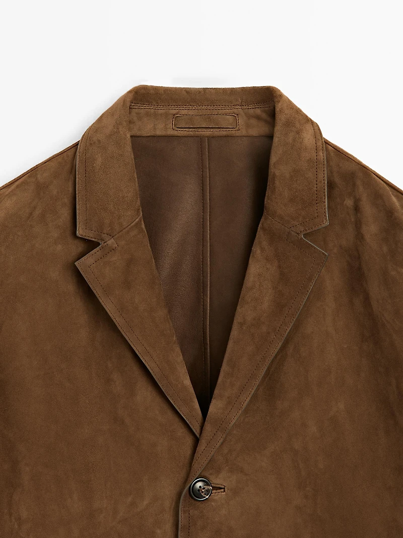 Suede leather blazer with topstitching