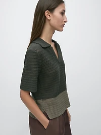 Cutwork short sleeve polo sweater