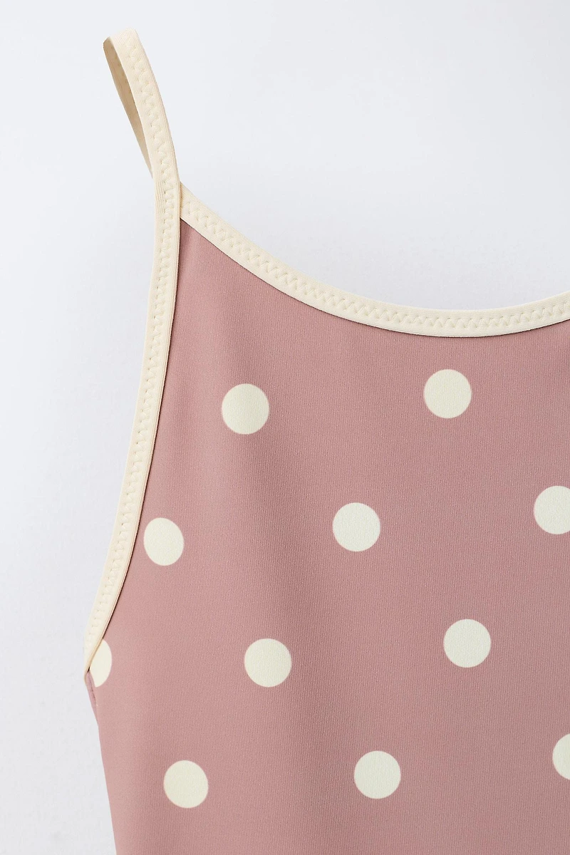 6-14 ANS/ MAILLOT DE BAIN À POIS ET LISERÉS CONTRASTANTS