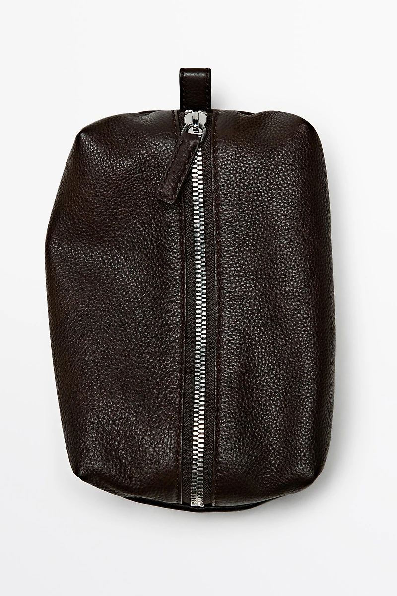 Trousse à fermeture Éclair en cuir nappa