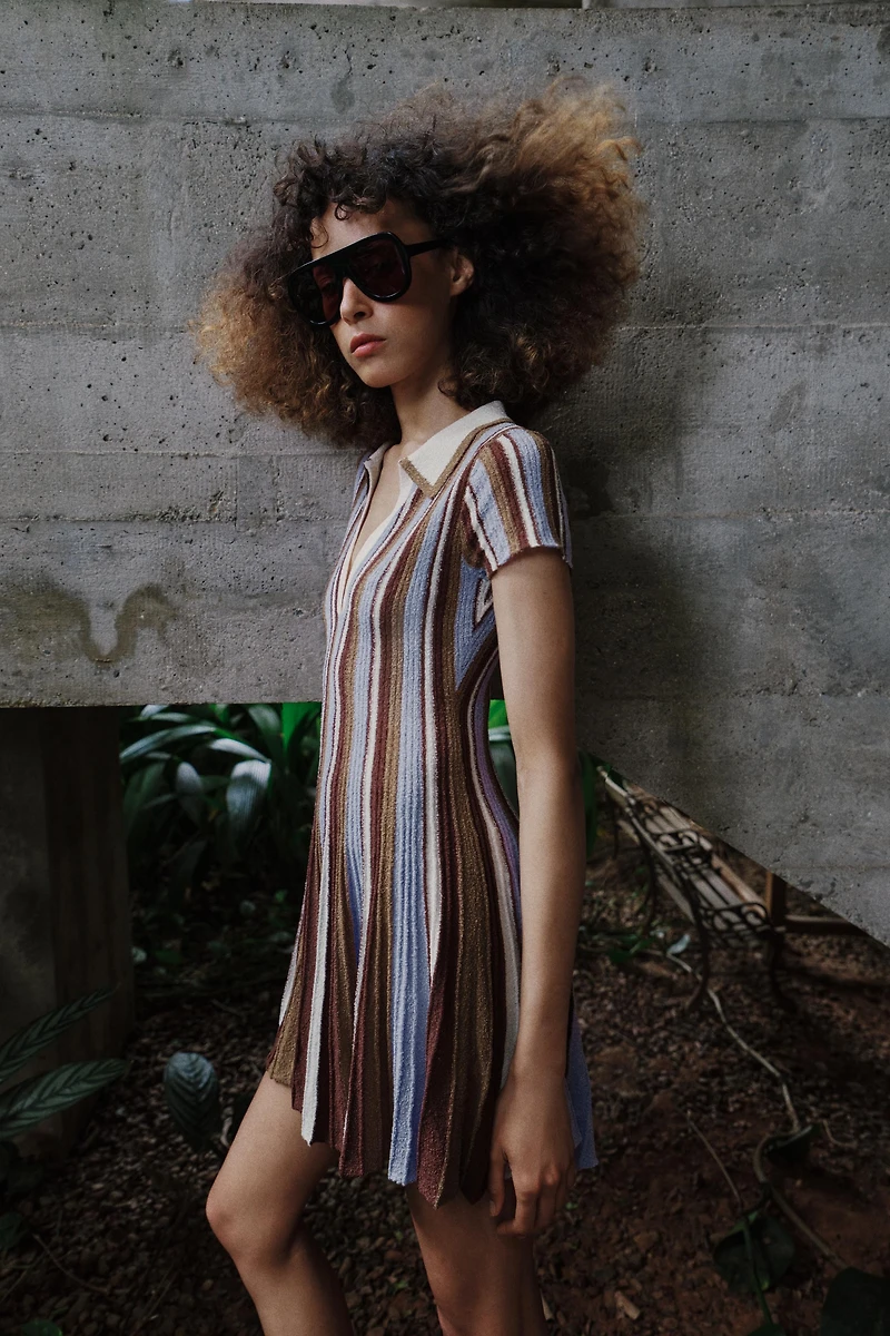 STRIPED POLO NECK DRESS