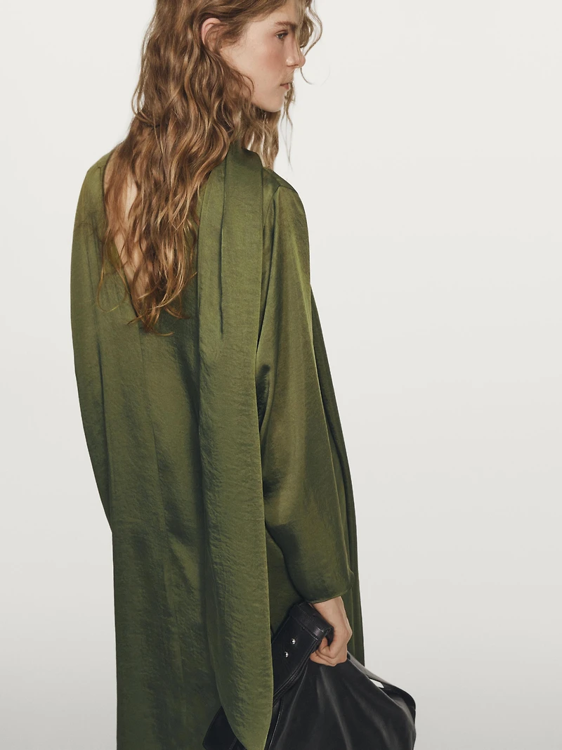 Blouse longue à encolure en V nouée - STUDIO