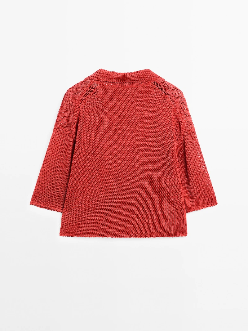 Open-knit sweater with polo collar - Studio