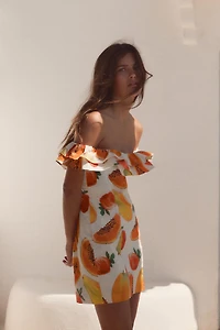 FRUIT PRINT RUFFLED MINI DRESS