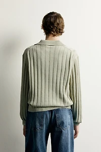 LINEN-COTTON RIBBED KNIT POLO