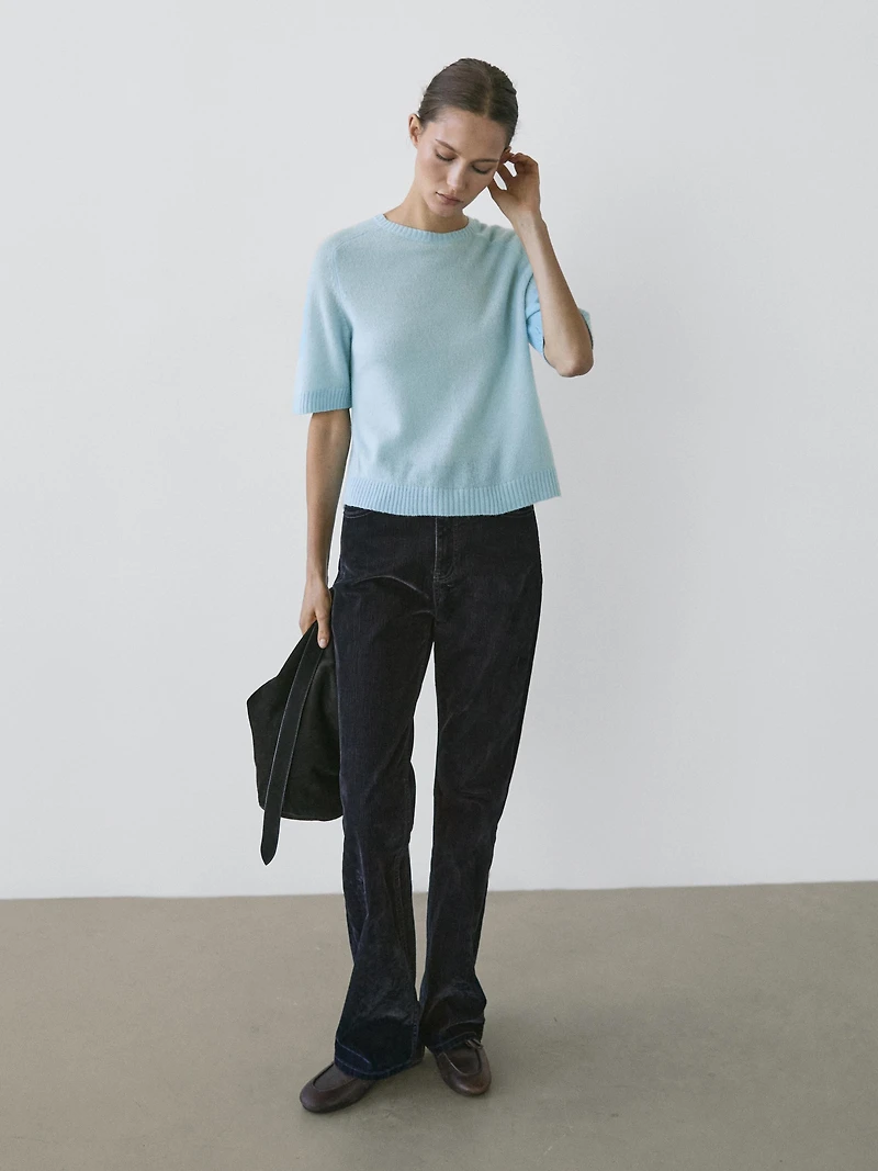 High-waist boot-cut flocked jeans