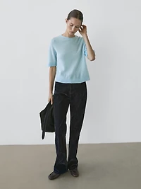 High-waist boot-cut flocked jeans