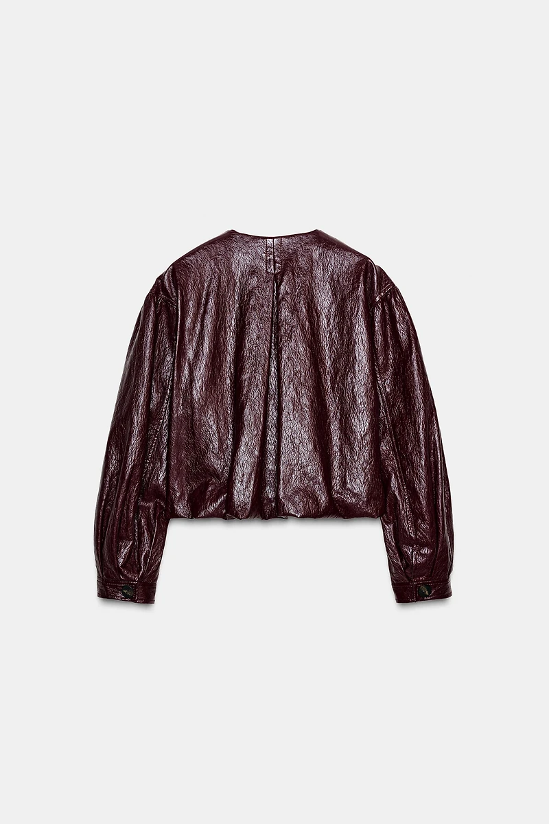 FAUX LEATHER PUFFY BOMBER JACKET