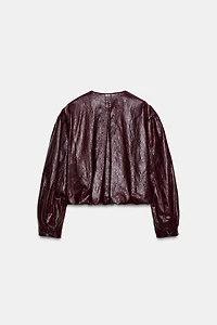 FAUX LEATHER PUFFY BOMBER JACKET