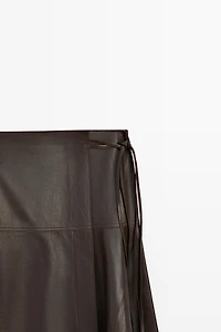 Nappa leather midi skirt with tie detail