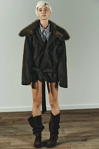 WOOL BLEND COAT WITH FAUX FUR COLLAR