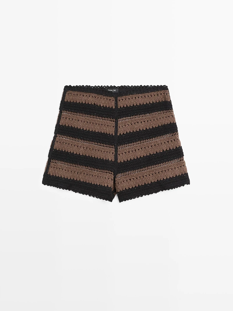 Striped cotton crochet shorts