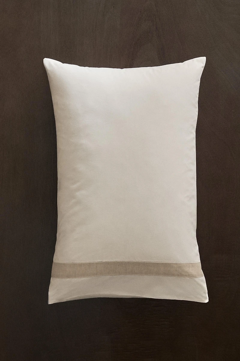 COTTON PILLOWCASE WITH LINEN BORDER