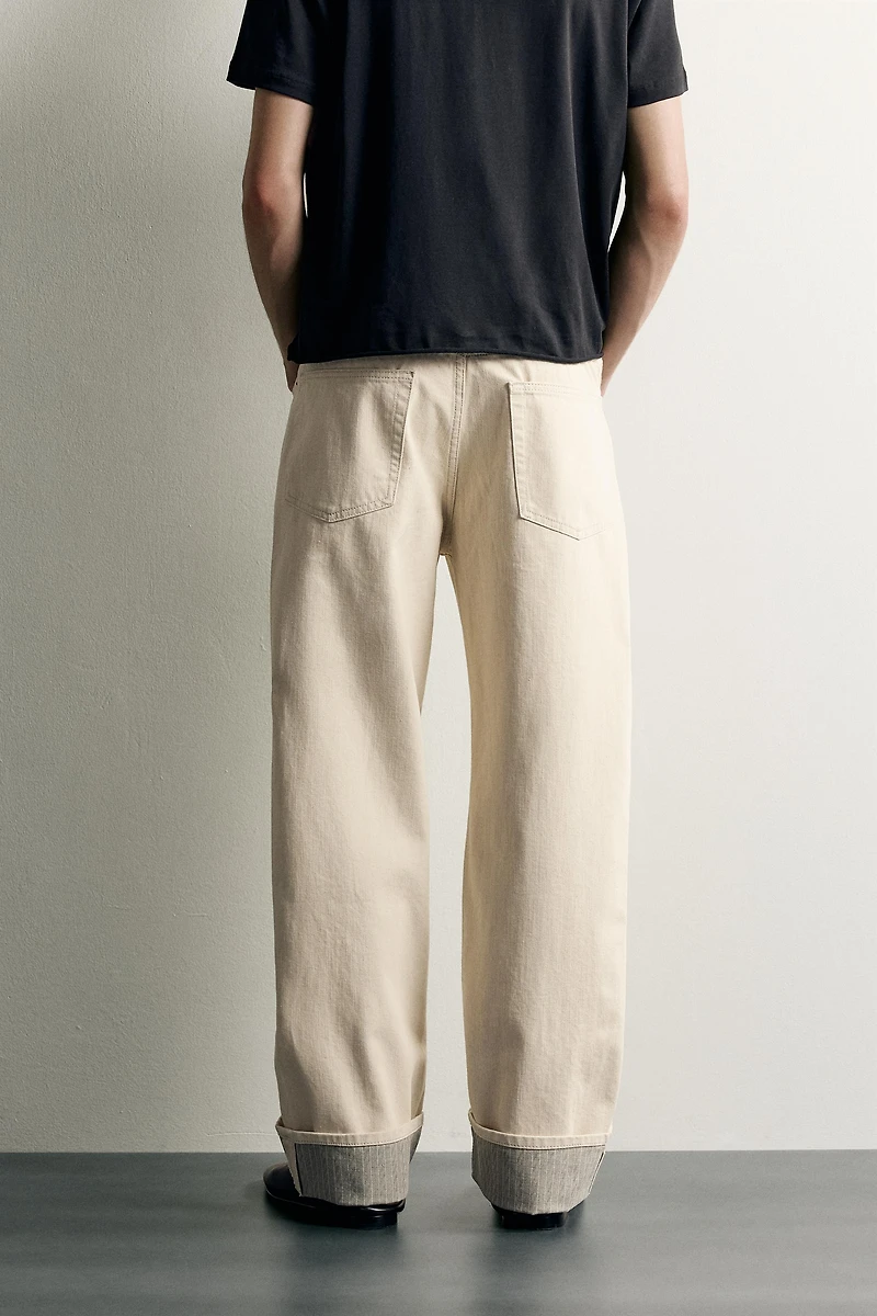 Contrast Cuff Straight Fit Jeans