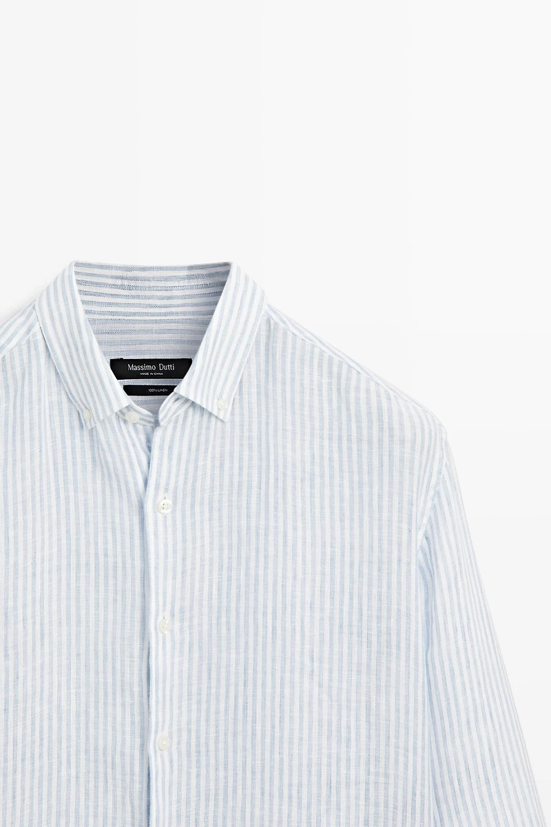 100% linen regular fit striped shirt