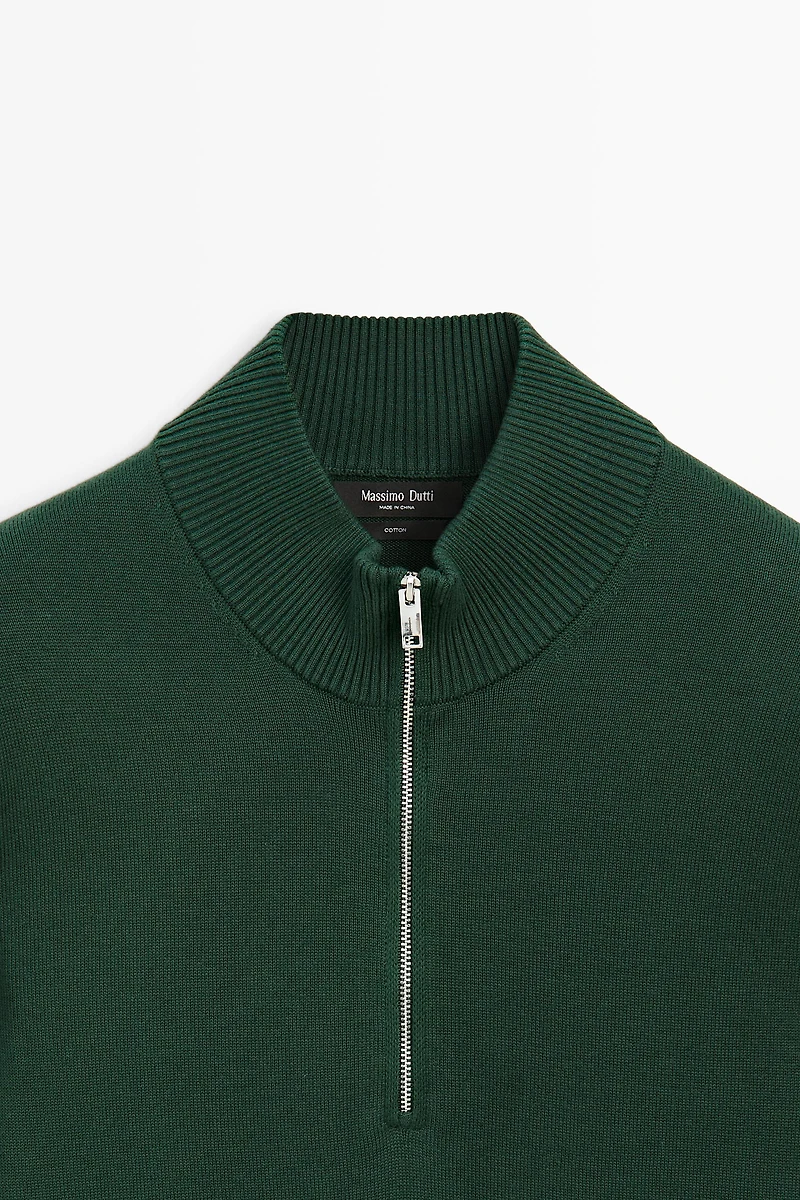 Mock neck zip knit sweater