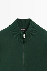 Mock neck zip knit sweater