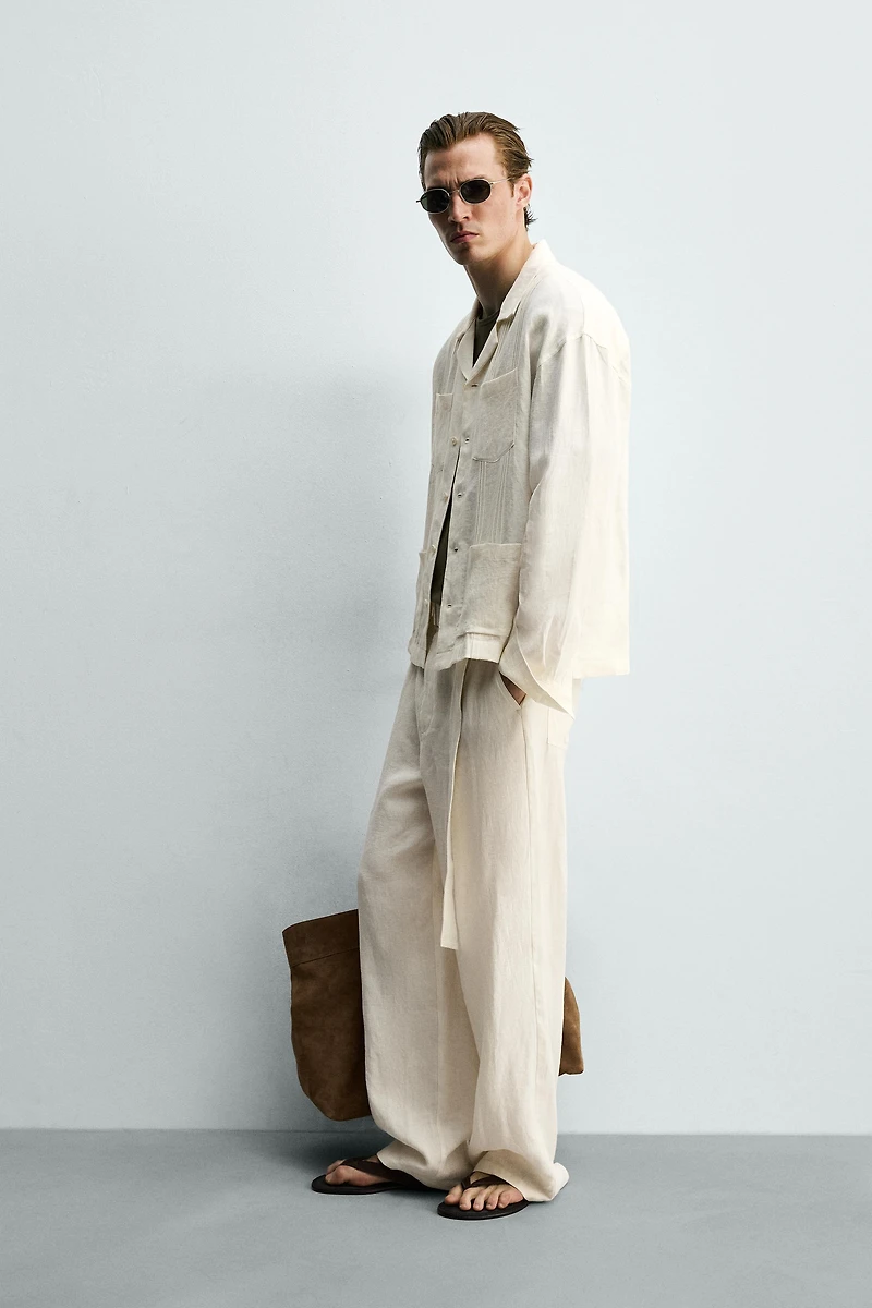 PANTALON RELAXED FIT 100% LIN AVEC CEINTURE