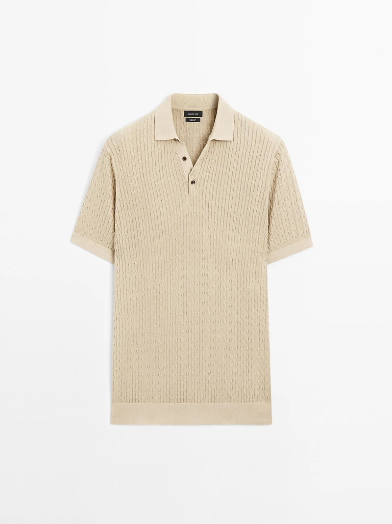 100% cotton cable-knit polo sweater