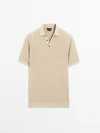 100% cotton cable-knit polo sweater