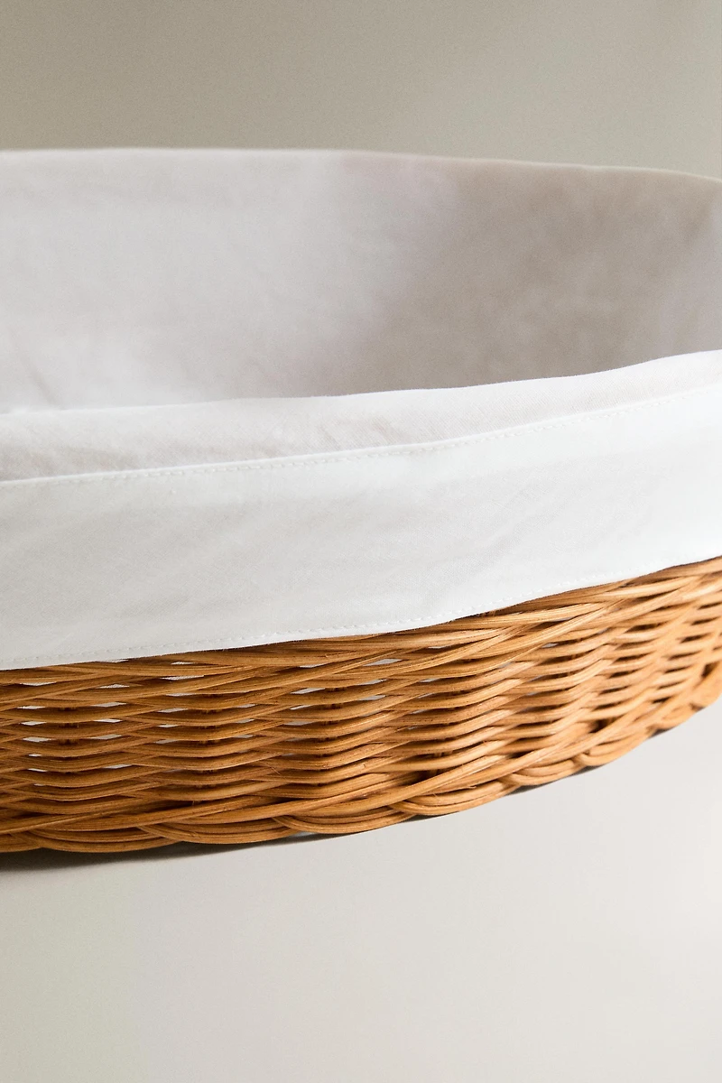 RATTAN AND COTTON IRONING BASKET