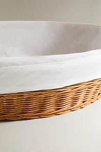 RATTAN AND COTTON IRONING BASKET