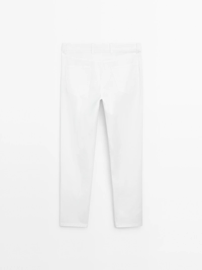 Slim-fit lightweight textured weave denim trousers