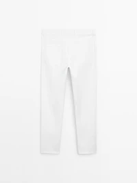 Slim-fit lightweight textured weave denim trousers