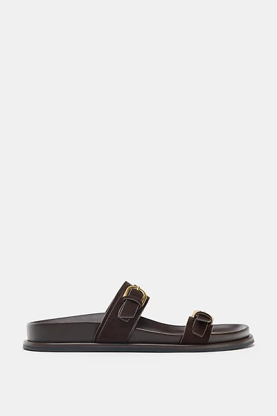 SUEDE BUCKLED SLIDE SANDALS