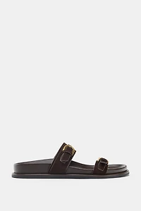 SUEDE BUCKLED SLIDE SANDALS