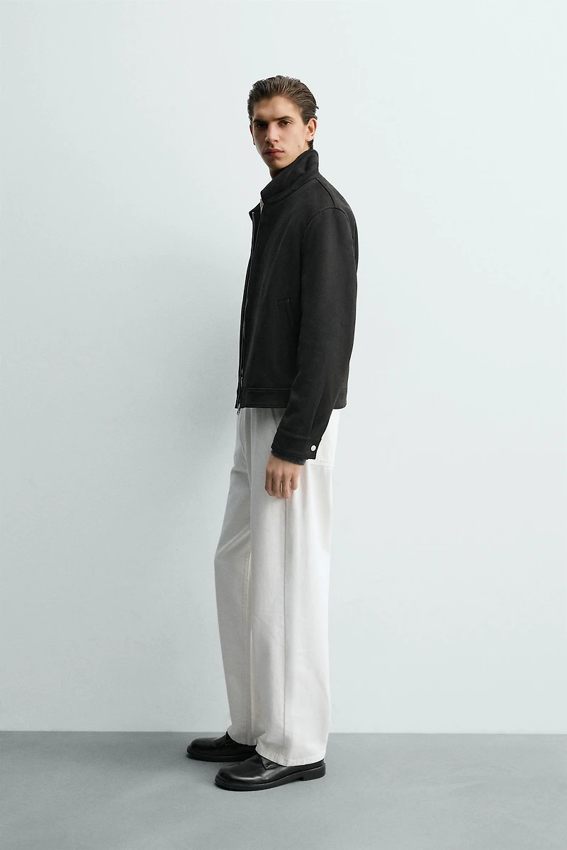 CROPPED FAUX SUEDE JACKET