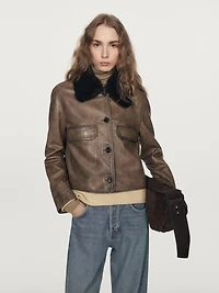 Nappa leather jacket with fur skin collar