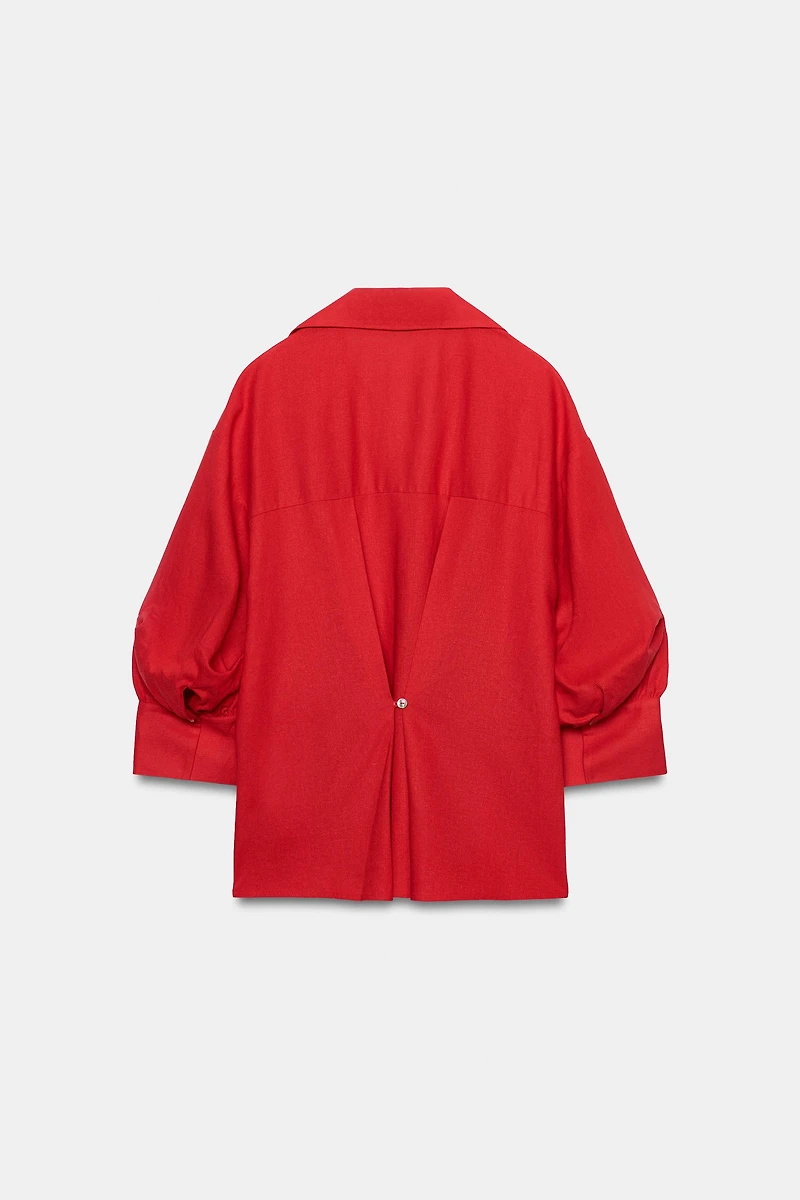 PUFF SLEEVE STRIPED LINEN SHIRT