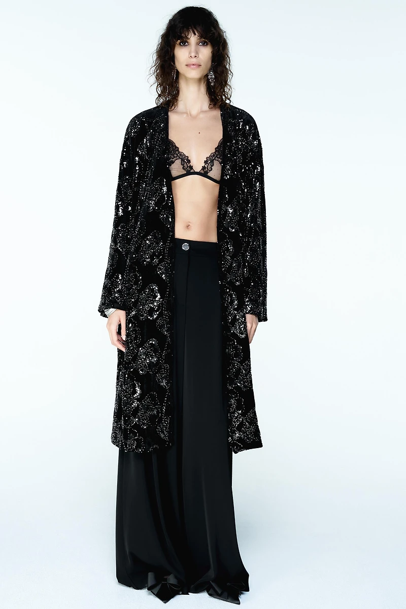 VELVET SEQUIN BEADED COAT