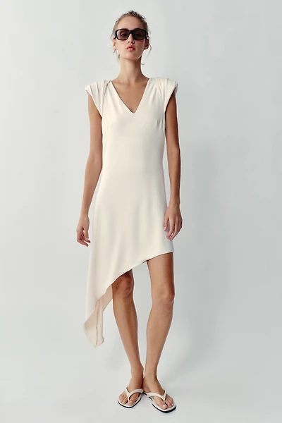 ASYMMETRIC SHORT DRESS WITH SHOULDER PADS