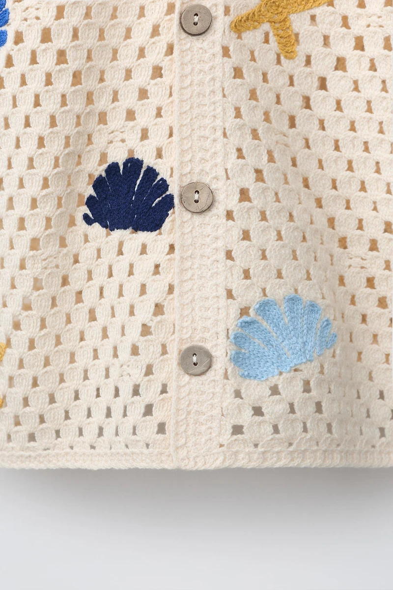 MARINE MOTIF CROCHET KNIT SHIRT