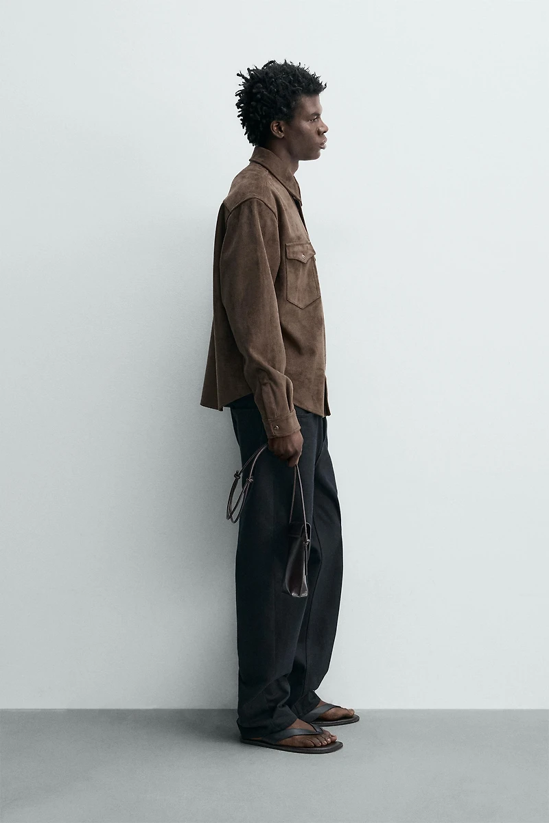 REGULAR FIT FAUX SUEDE OVERSHIRT