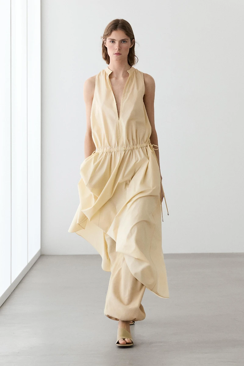 Robe midi 100 % coton taille élastiquée