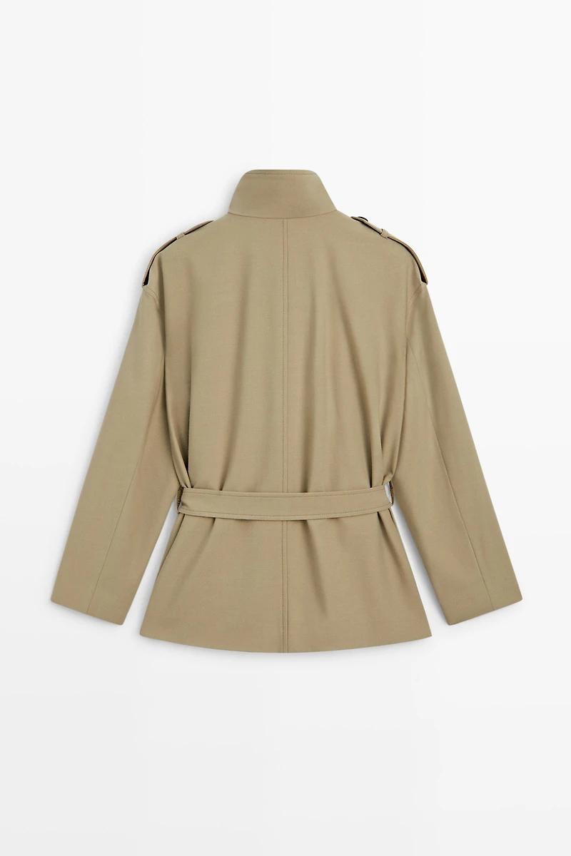 Mid-length belted trench coat